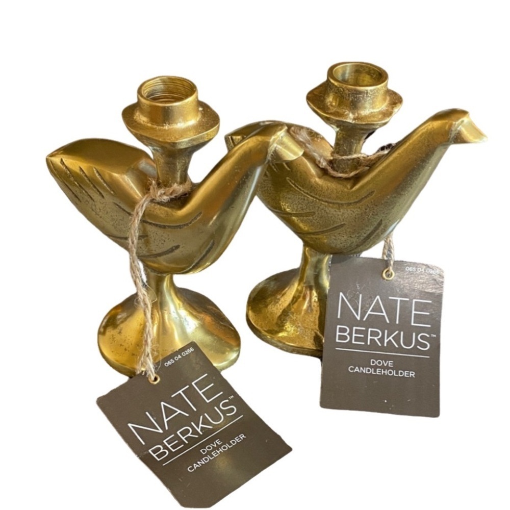 NWT Nate Berkus Bronze Gold Dove Taper Candleholders. Set of 2.